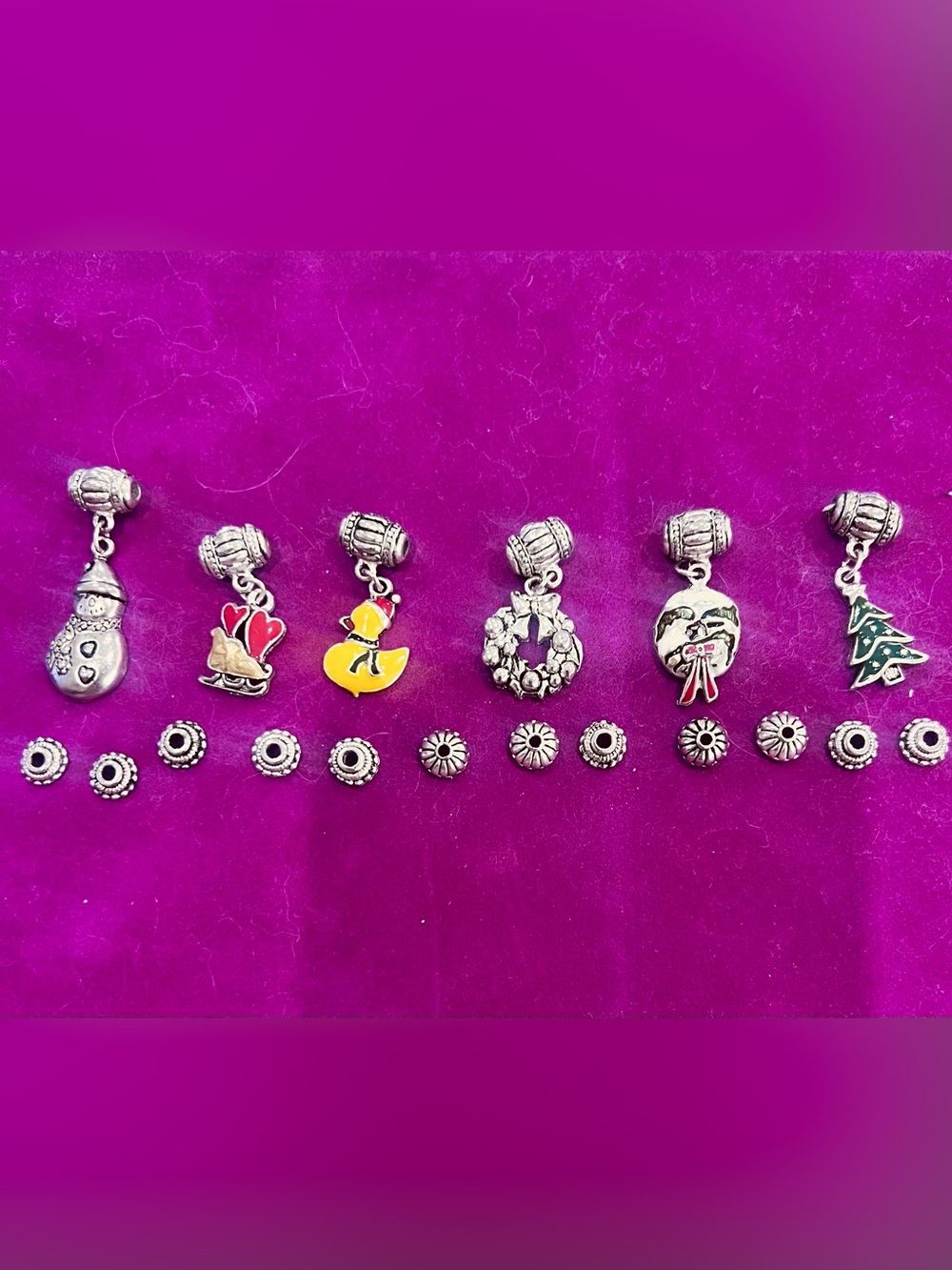 Holiday Charm Bracelet charms and spacers  Set - Silver & Enamel Accents
